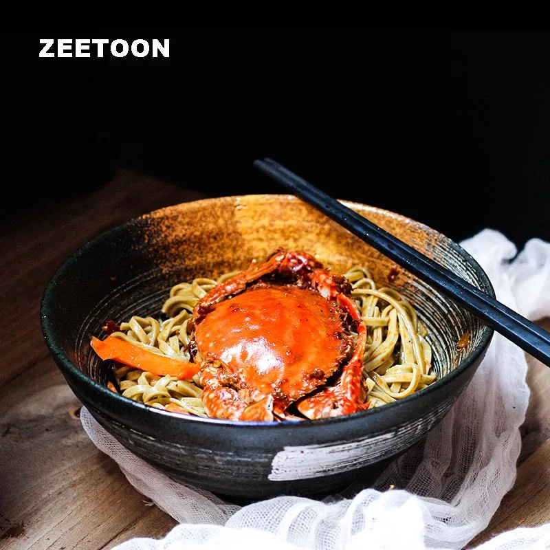 

7.5inch Japanese Style Vintage Ceramic Dinnerware Tableware Ramen Big Bowl Soup Noodle Hats Bowls Holder Container Accessories
