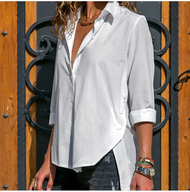 Необычная шифоновая женская рубашка с длинным рукавом размера плюс 5XL, блузка с белыми пуговицами для офисных леди, весна, женские блузки и топы