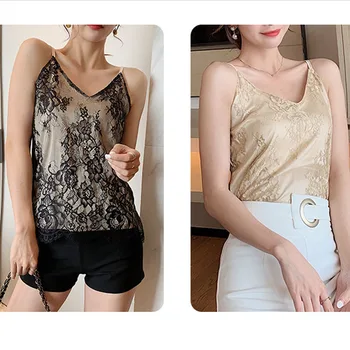 

2019 Summer The New Silk thin section Fashion sexy slim Camisole Women Casual V-Neck Sleeveless Lace bottoming vest Ladies