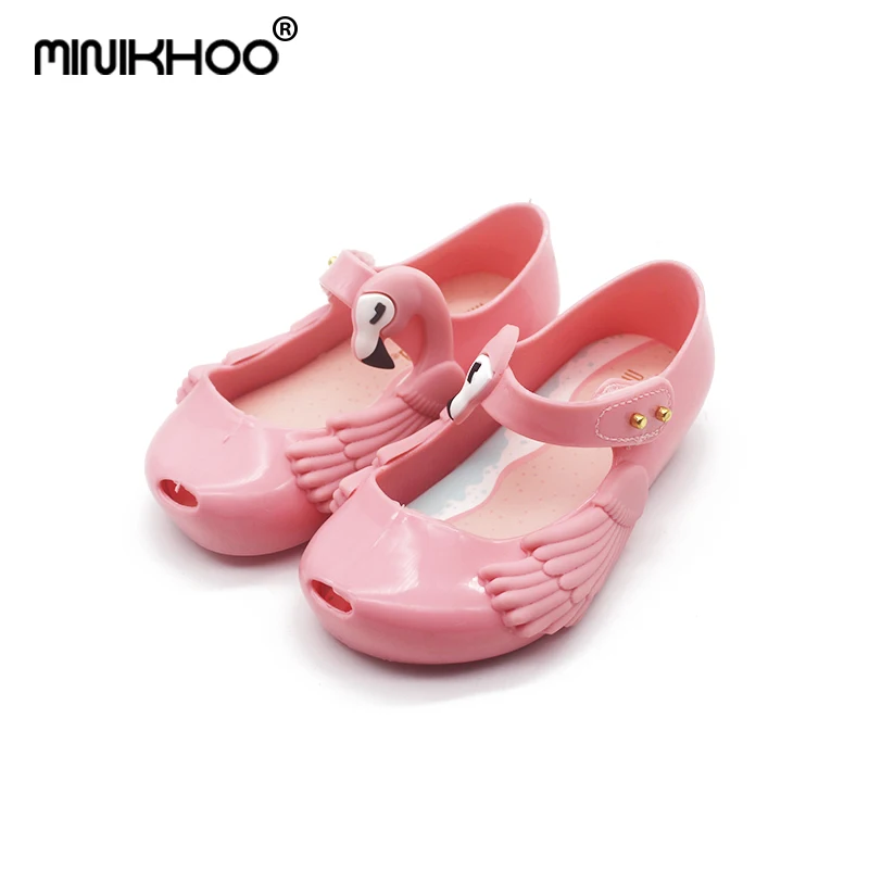 

Mini Melissa Flamingos Girls Jelly Sandals 2018 Summer Princess Shoes Non-slip Melissa Wings Baby Beach Sandals High Quality