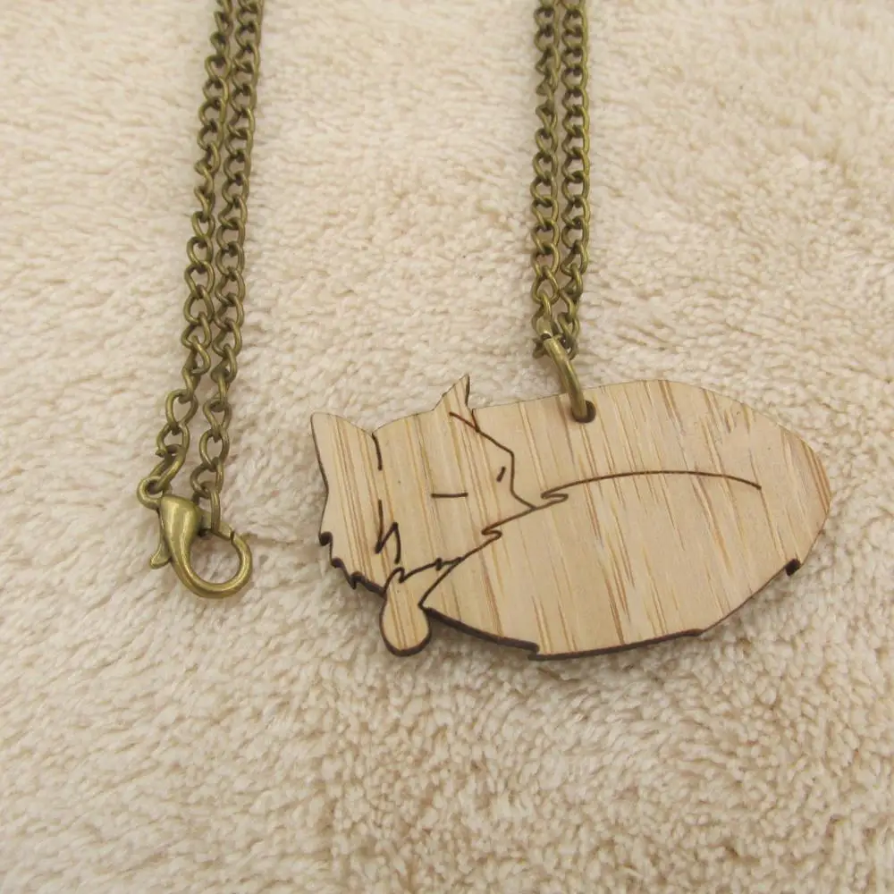 Лазерная резка деревянная лиса ожерелье бамбуковое дерево оригами подвеска-Лиса Животное Ювелирные изделия Подарки