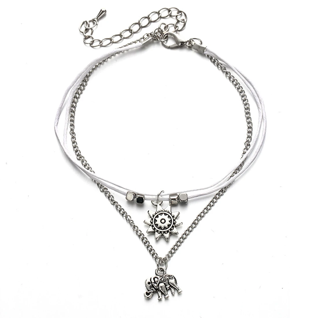 

2018 New Fashion Retro Three-layer Elephant Anklet Cute Sun Metal Pendant Multi-layer Anklet Casual Wild Lady Temperament Anklet