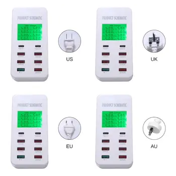

5V7A 8 Port USB Quick Charger USB 3.0 Type C LCD Display Charging Smart Device for iPhone iPad Samsung Huawei Power Supply