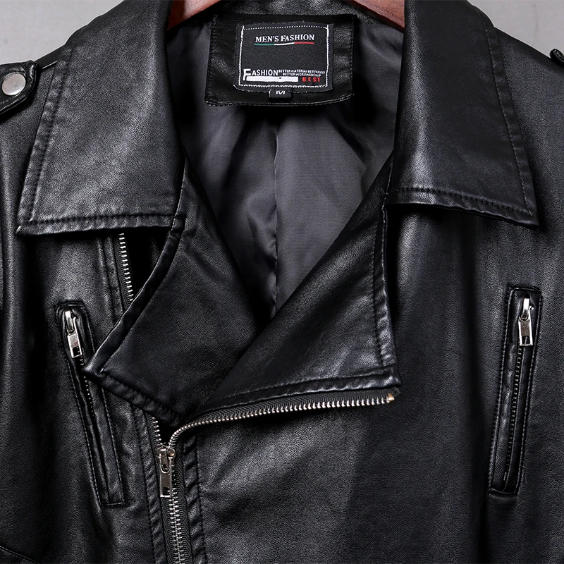 Mens Spring Autumn Faux Leather Large Size Double- layer Collar Male Leather Jacket Festive Red Cool Black Mens Spring Autumn Faux Leather Large Size Double- layer Collar Male Leather Jacket Festive Red Cool Black