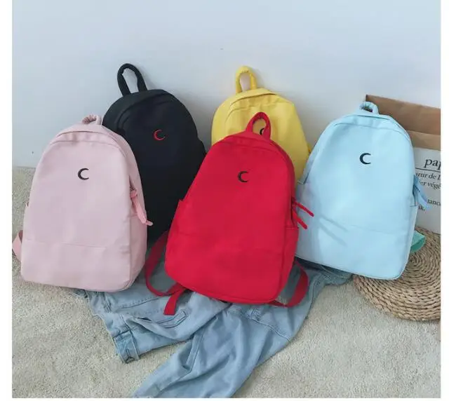 

High Quality Canvas Printed Moon Yellow Backpack Korean Style Students Travel Bag Girls School Bag Laptop Backpac