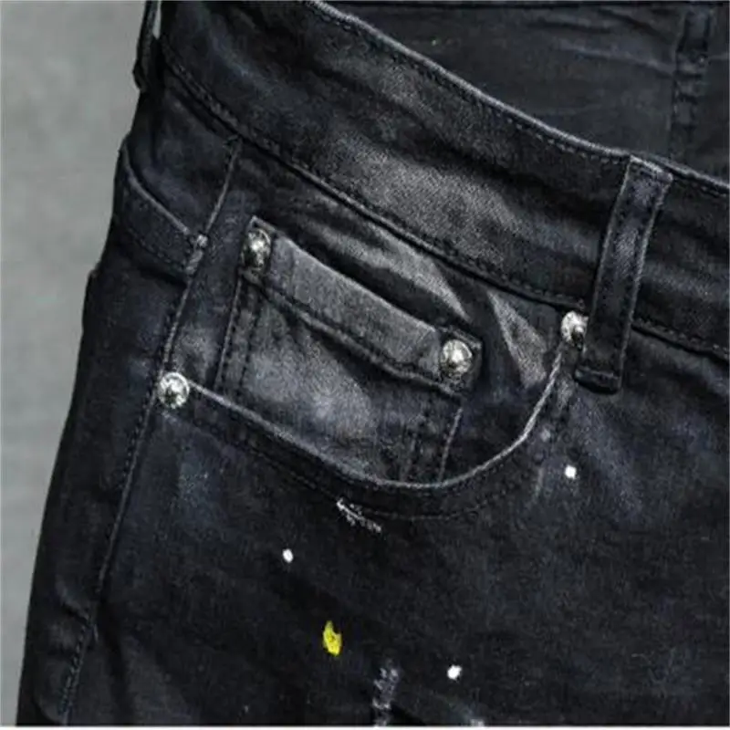 Новые мужские джинсы, рваные джинсы для мужчин, байкерские джинсы, европейский и американский стиль, облегающие, высокое качество, мода#1711