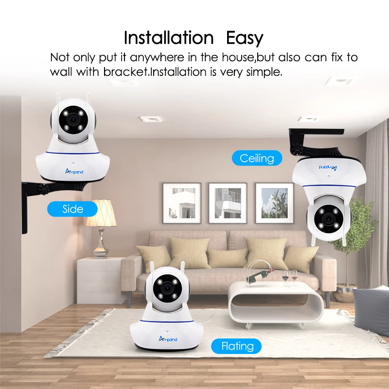 Ampand Беспроводная HD ip камера с двумя антеннами Wi Fi ИК фильтр ночное видение запись