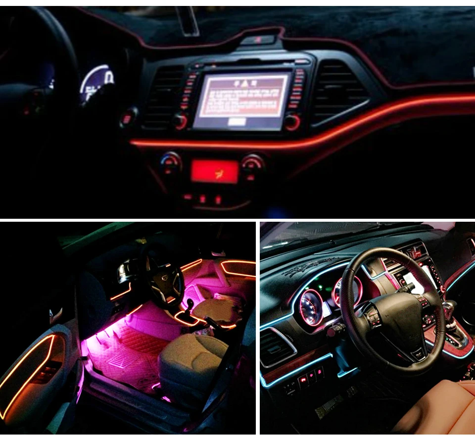 LED Cold light line Car Decorative light Ambient Light auto backlight Fluorescence 5V ICE BLUE Controller 1m 2m 3m 4m 5M car set (3)