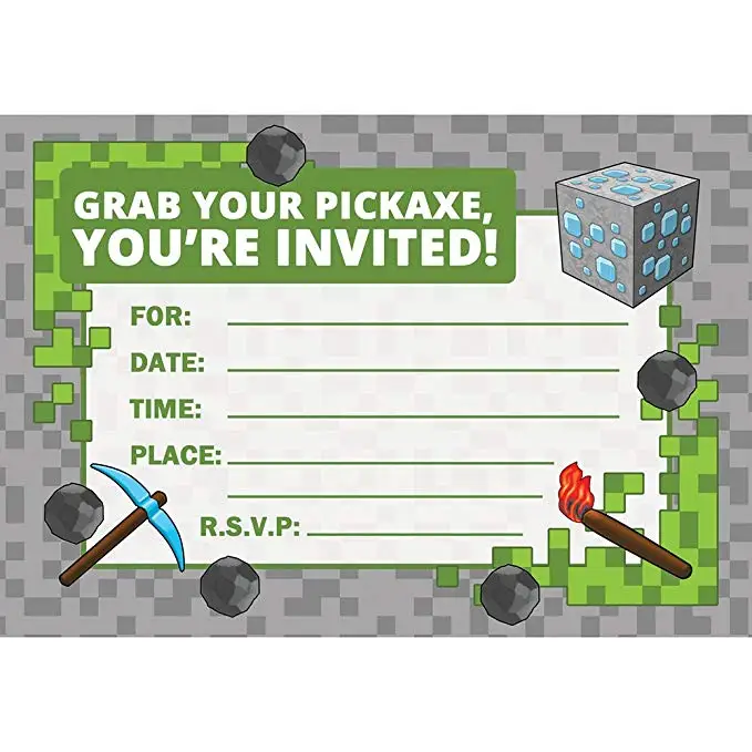 

MINE LEQU PARTY Craft invitation Card 3D Mine Steve Home Decoration Popular Games Craft Paper Card Party Supplies Favor Kid
