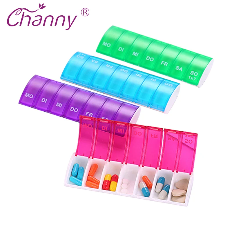 Channy Portable 7 Days a Week Pill Box Organizer Separate Pills Storage Box Plastic Medicine Box Splitters Health Care Tool
