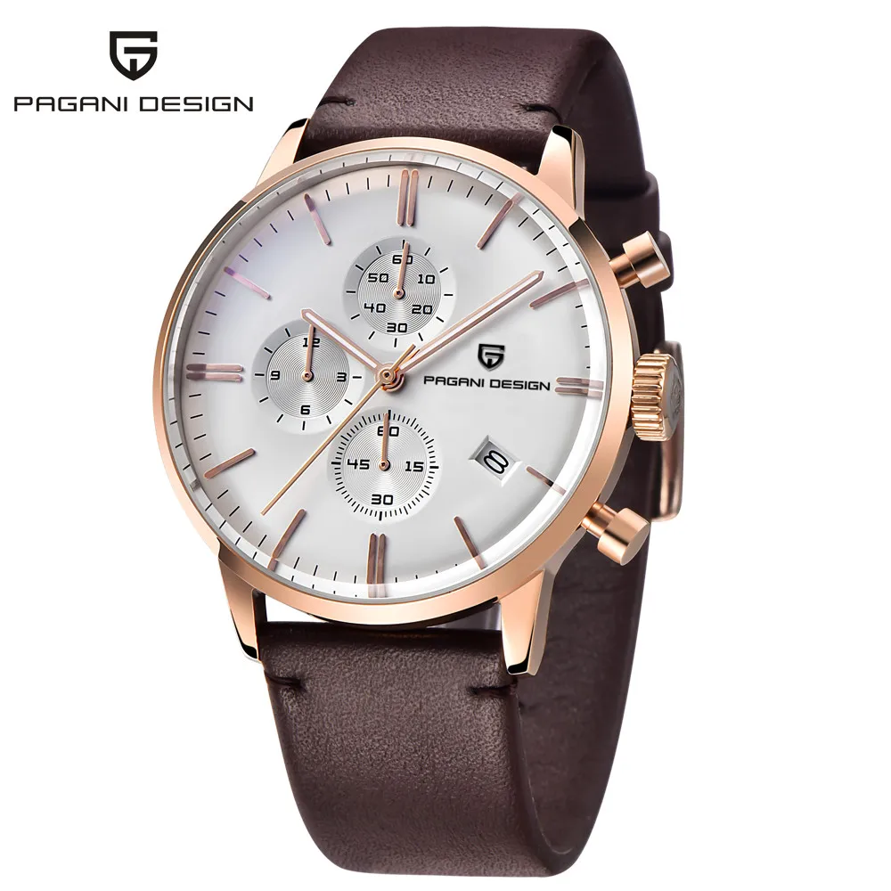Модные спортивные часы с хронографом мужские часы для дайвинга 30 м из натуральной кожи кварцевые часы бренд PAGANI Дизайн мужские часы Relogio Masculino
