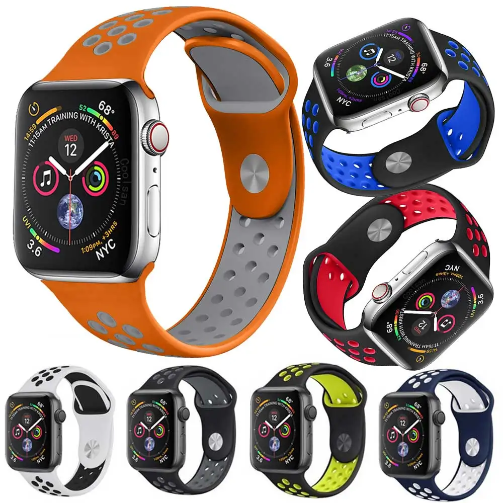 Спорт силиконовый ремешок дышащий отверстие замена ремешок для Apple watch series 1 2 3 4 ремешок 40/44 мм 38/42 мм браслет