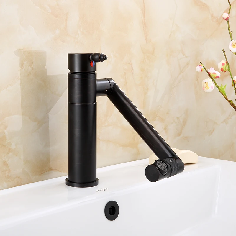 

European style black antique full copper multifunctional faucet bathroom basin faucets cold and hot mixer tap 360 degree