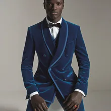 Новейший дизайн на заказ Выпускные свадебные вечерние костюмы Королевский синий двубортный Slim Fit 3 шт Одежда для жениха