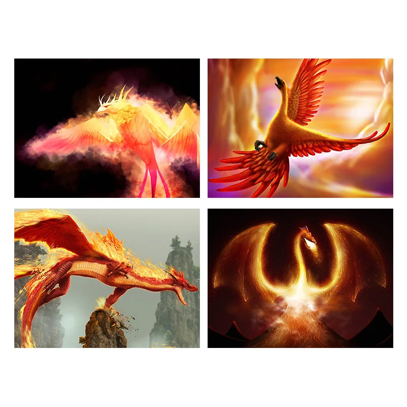 

Framed Diamond Painting DIY 5D Full Drill Cross Stitch Kit Animals Fire Phoenix Bird Rhinestone Diamond Embroidery Festival Gift