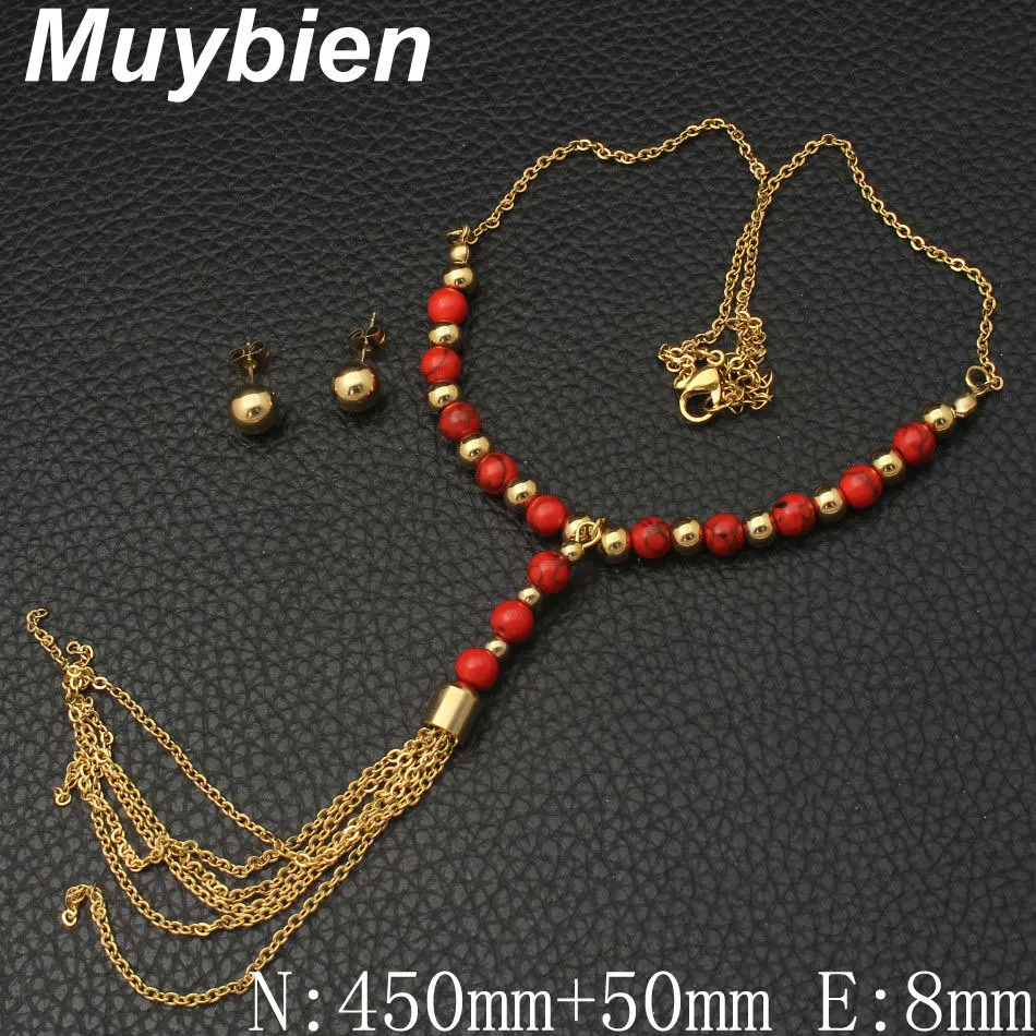 Muybien дизайн простой нержавеющая сталь Золото Цвет цепочки и ожерелья серьги Ювелирные наборы для женщин SEUJAHBE