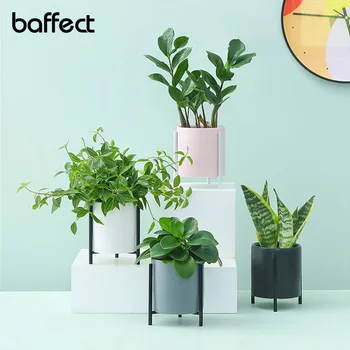 

Baffect Nordic Desktop Ceramic Flower Pot with Wood Pot Bracket Plant Pot for Garden Living Room Office Home Decoration Decor