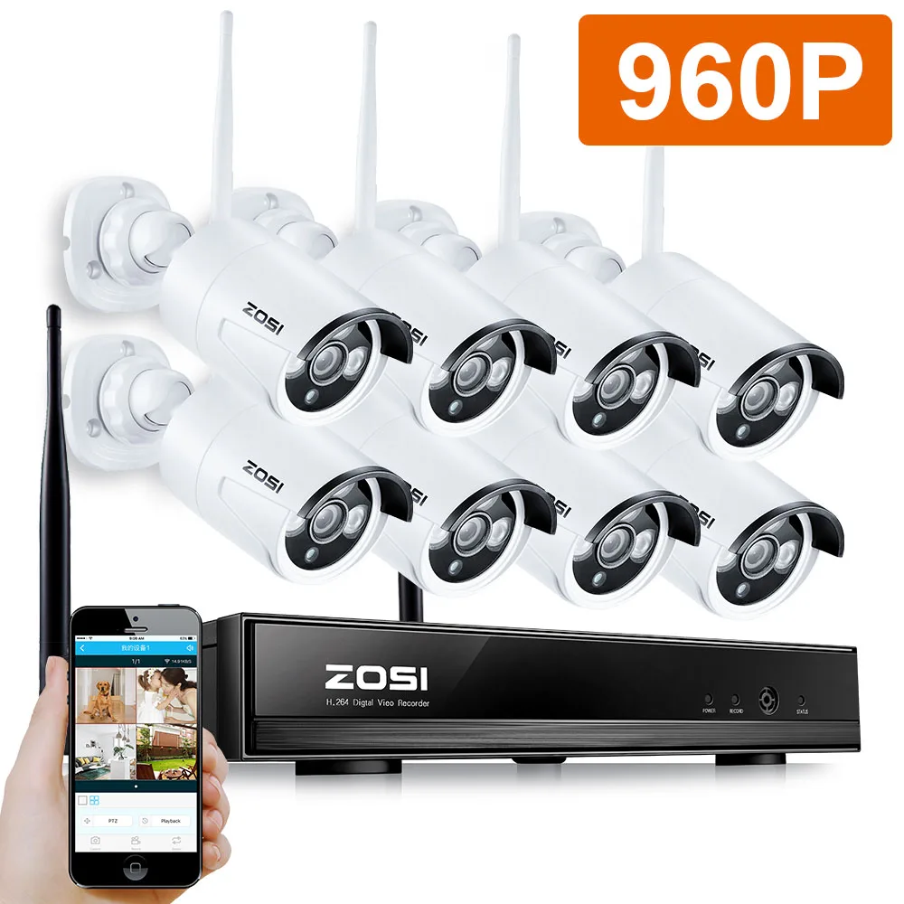 ZOSI 960 P 8CH Беспроводной NVR CCTV Системы Wi-Fi 1.3MP ИК Открытый Пуля P2P IP Камера Водонепроницаемый безопасности видеонаблюдения комплект