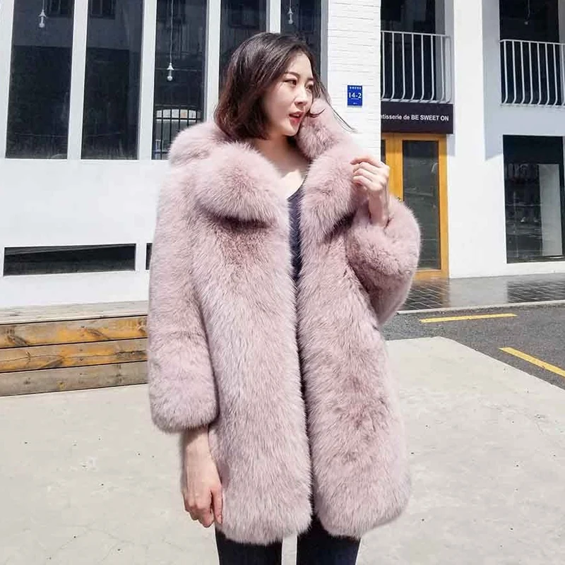 Real fur coat women pink coat natural fox fur winter thick warm fur