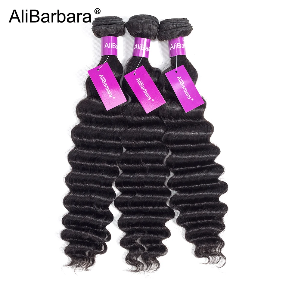 

AliBarbara Hair Brazilian Loose Deep Wave Hair 3 Bundles Remy Human Hair Extension Natural Black Double Weft Can Be Dyed Bleach