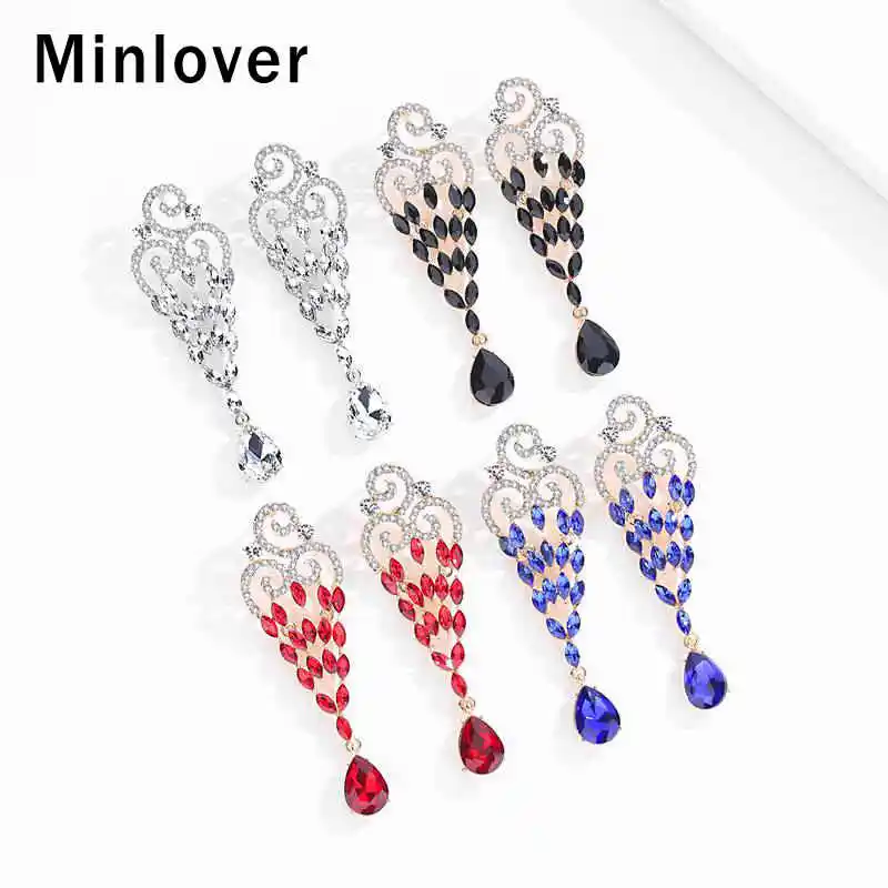 Женские серьги капельки Minlover с кристаллами 4 цвета для невесты
