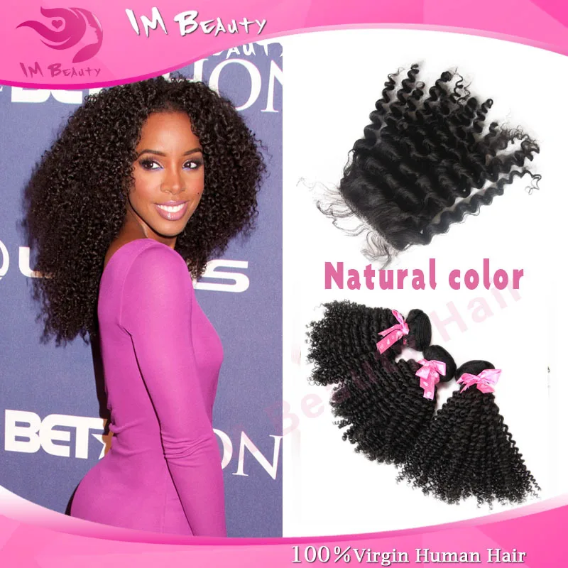 Cheap Peruvian Kinky Curly Weave Hair 3 Bundles With 1pc 4x4