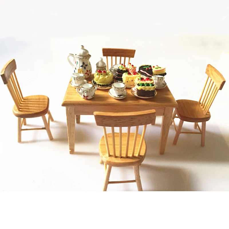 Doub K 1:12 Furniture toy for dolls dollhouse mini food Tableware Set Wooden brown table chair pretend play toys for girls kids Doub K 1:12 Furniture toy for dolls dollhouse mini food Tableware Set Wooden brown table chair pretend play toys for girls kids