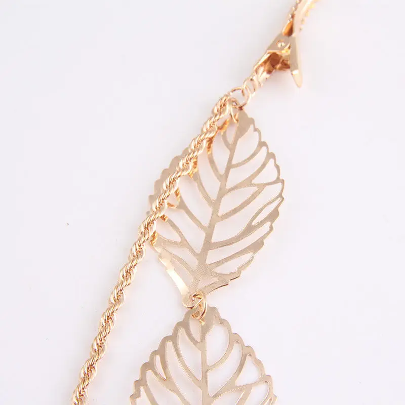 AE-CANFLY Golden Hollow Leaf Head Chain Tassel Headpiece Hiar Clip Women Dropshipping Hair Accessories 2H1012 - Image 6