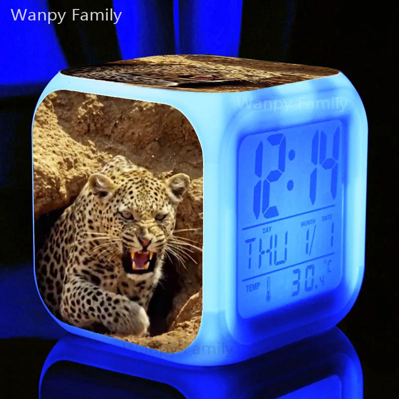 Africa Cheetah Alarm Clock For Kids Festival gifts Desktop Multifunction Glowing LED Color