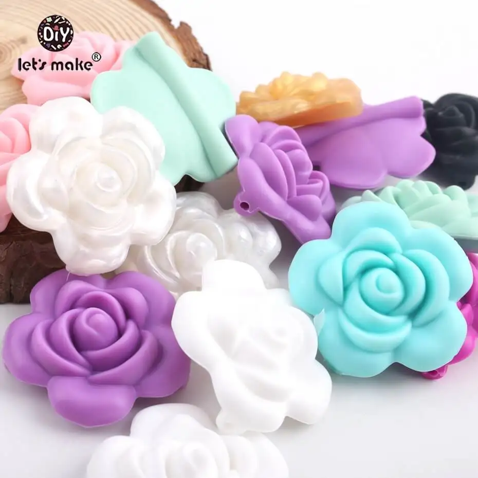 Pulseira de Silicone em Forma de Flor Vamos Fazer Silicone Mordedor Dentição Artesanal Colar Sensorial Brinquedo Faça Você Mesmo 10pcs Bpa Livre 5 Cheap Mordedores p bebê