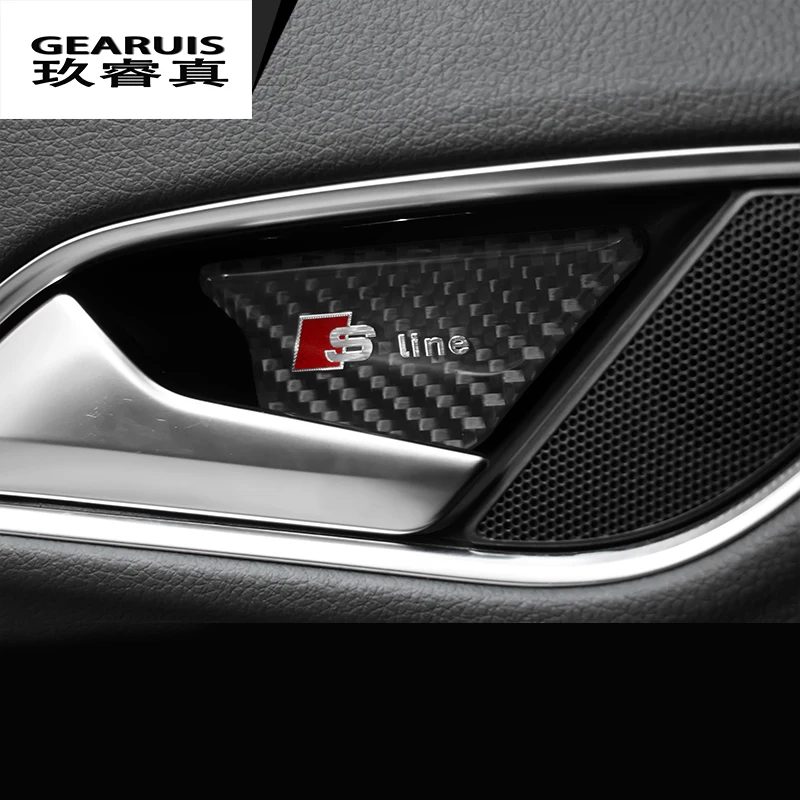 Car styling carbon fiber interior door bowl doorknob decoration decorative cove accessories sline logo for Audi
