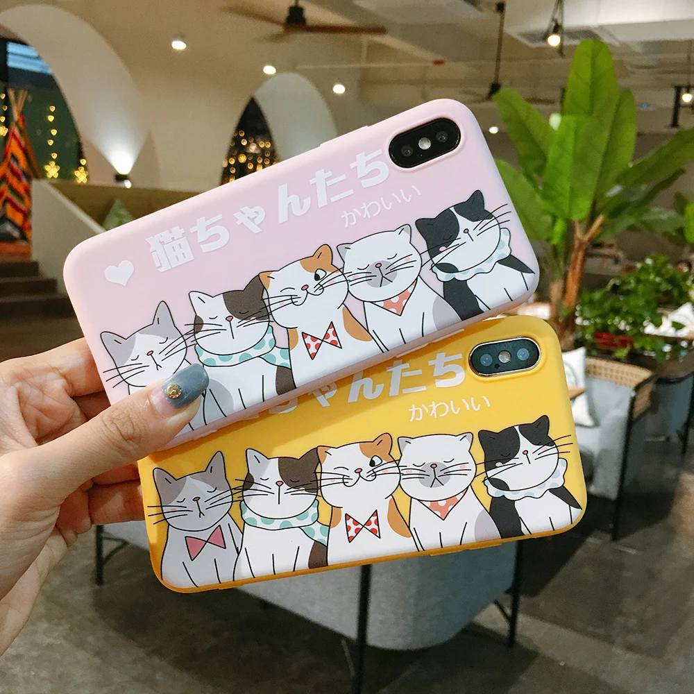 

Cute Friends Cats Case for iPhone 6 6s 6plus 7 8 Plus Candy Color TPU Silicone Cases for iPhone X Xs Max Xr Coque funda Capa
