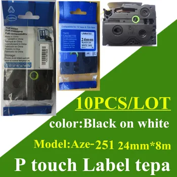 

Free shipping high quality Mixed TZe-251 label tape Compatible paper tags Aze-251 black on white For P touch label Printer