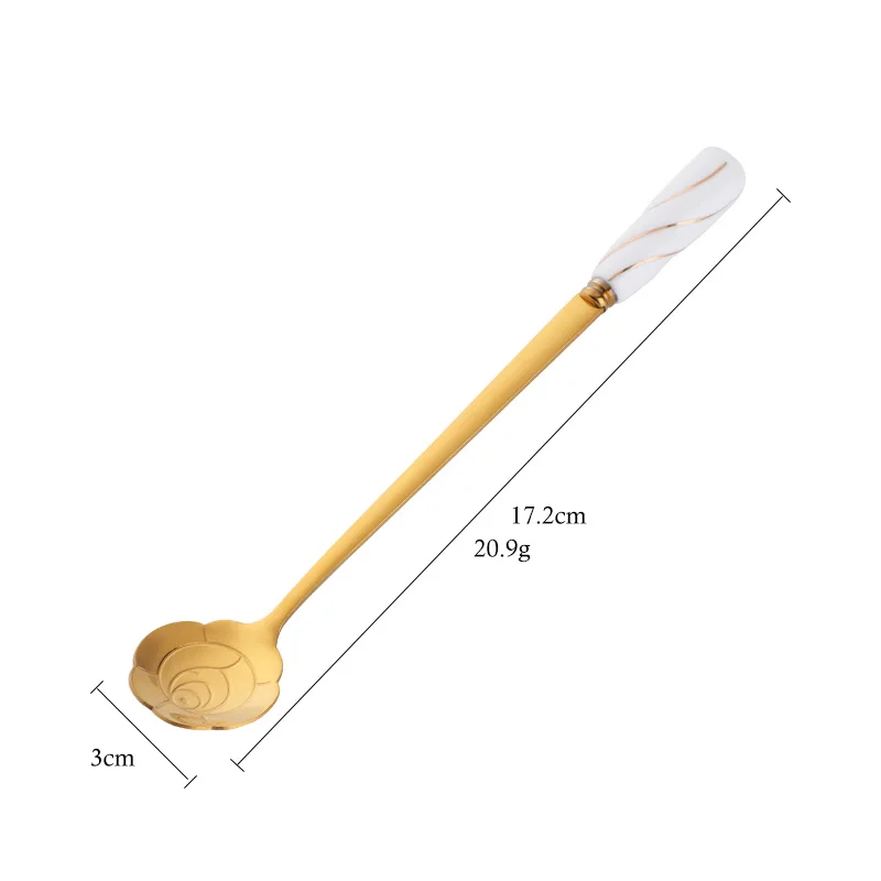 Торт Золотая ложка керамика ручка Кофе Чай ложки Креативный цветочный дизайн совок для десертное мороженое мед 304 нержавеющая сталь - Цвет: MG White-Gold 1pc