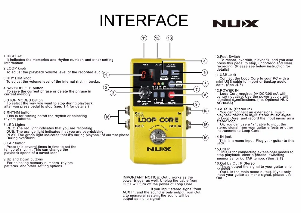 NUX Loop Core, педаль гитарного эффекта, Looper, 6 часовая запись времени, 99 памяти пользователя, барабанные узоры с TAP темп с подарком