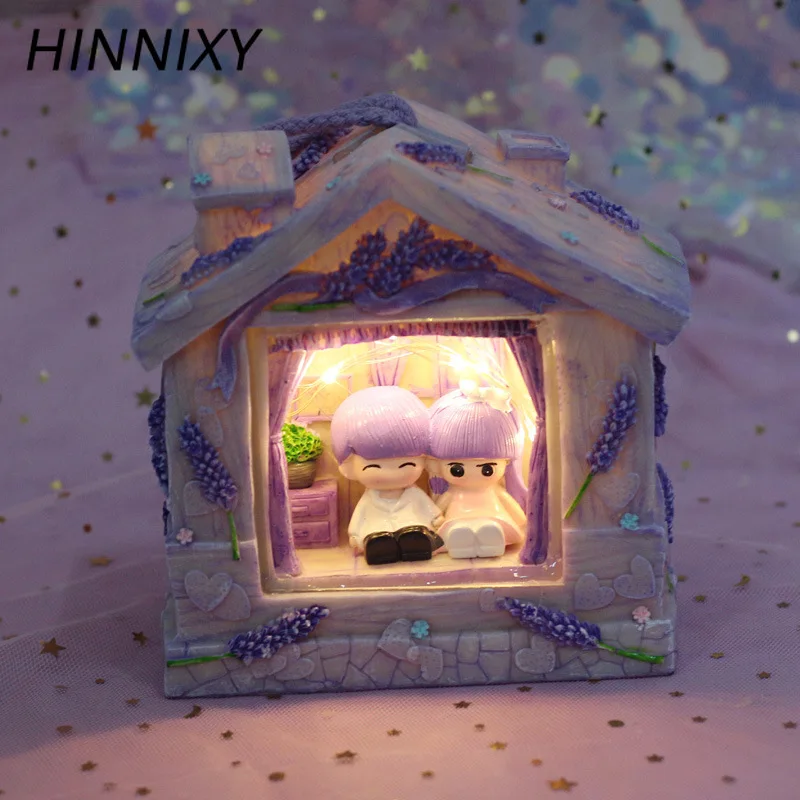 

Hinnixy Lavender Couple Star Night Lights Resin Purple House Crafts Bedroom Decoration Romantic Accessories Lighting Fixtures