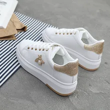 Women Casual Shoes 2018 New Women Sneakers Fashion Breathable PU Leather Platform White Women Shoes Soft Footwears Rhinestone