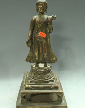 

13" Tibet Buddhism Bronze Stand Shakyamuni Sakyamuni Amitabha Buddha Statue