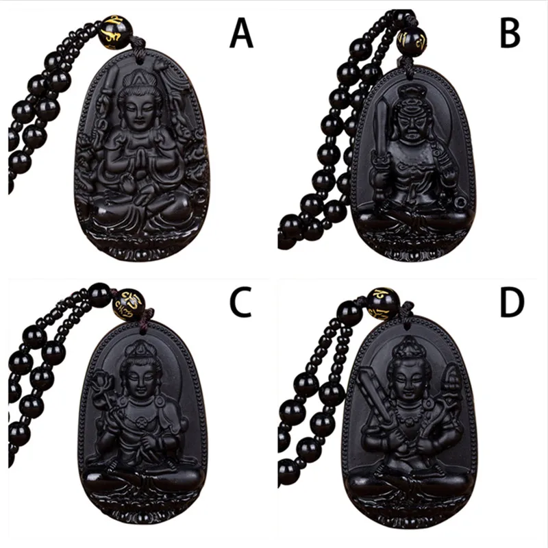 

1Pcs Hand Carved Buddha Lucky Amulet Talisman Pendant Necklace Natural Obsidian Folk
