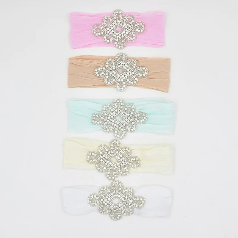 New Luxurious Newborn Toddler Baby Girls Head Wraps Rhinestone Knot Nylon Turban Headband Hair Accessories Birthday Gifts