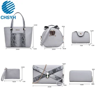 

6Pcs/Set Fashion Women Composite Empaistic PU Leather Bags Women Handbag Shoulder Bag Wallets Purse Key Bag Ladies Handbags