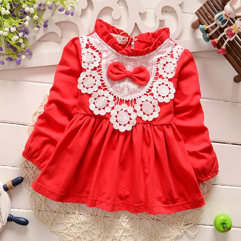Retail 2016 Autumn New Born Baby Dress/soft and Cute Floral Lace