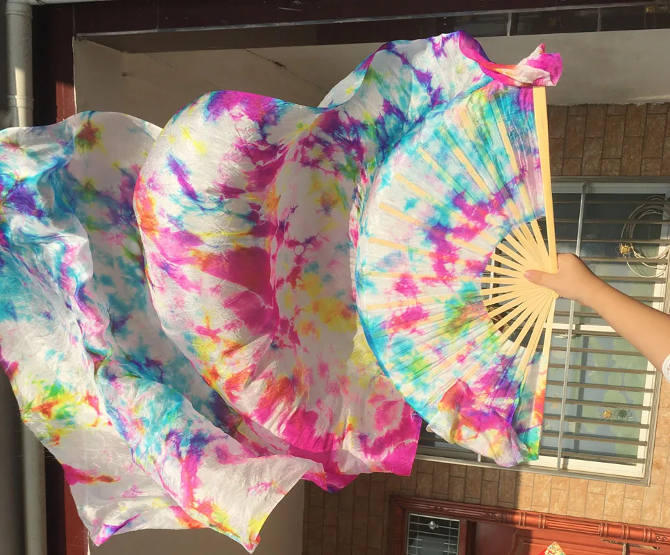

Handmade Tie Dye Bamboo Fans Belly Dancer Silk Fan Veil 150cm/180cm Bellydance Costume Accessory Pink Red Purple Free Shipping