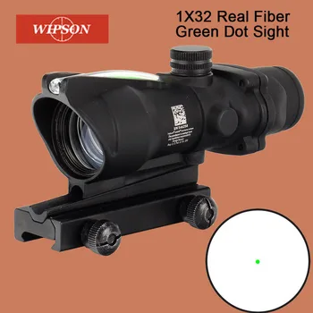 

WISPON Hunting Scope 1X32 Tactical Red Dot Sight Real Green Fiber Optic Riflescope with Picatinny Rail for M16 Rifle