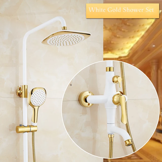 Senducs White Gold Shower Set for luxury bathroom gold shower system of rainfall white top