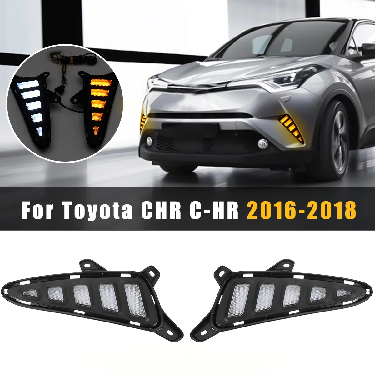 

Autoleader 2Pcs 5000K-7000K White/Yellow Exchange Car Daytime Running LED DRL Light for Toyota CHR C-HR 2016-2018 Auto Headlight