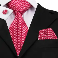 Шелк жаккард Для мужчин s галстук красный плед моды галстук Ханки Запонки Набор Бизнес Свадебная вечеринка галстуки для Для мужчин C-569