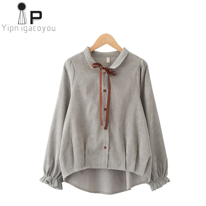 

Autumn Blouse Women Tops Corduroy Shirt 2019 Korean Large size Slim Flare Sleeve Women Blouse Ladies Harajuku Casual Ladies Tops