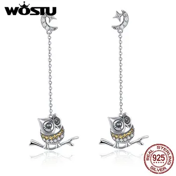

WOSTU High Quality 925 Sterling Silver Owl Animal Drop Earrings For Women Female Long Earring Jewelry Birthday Gift CQE396