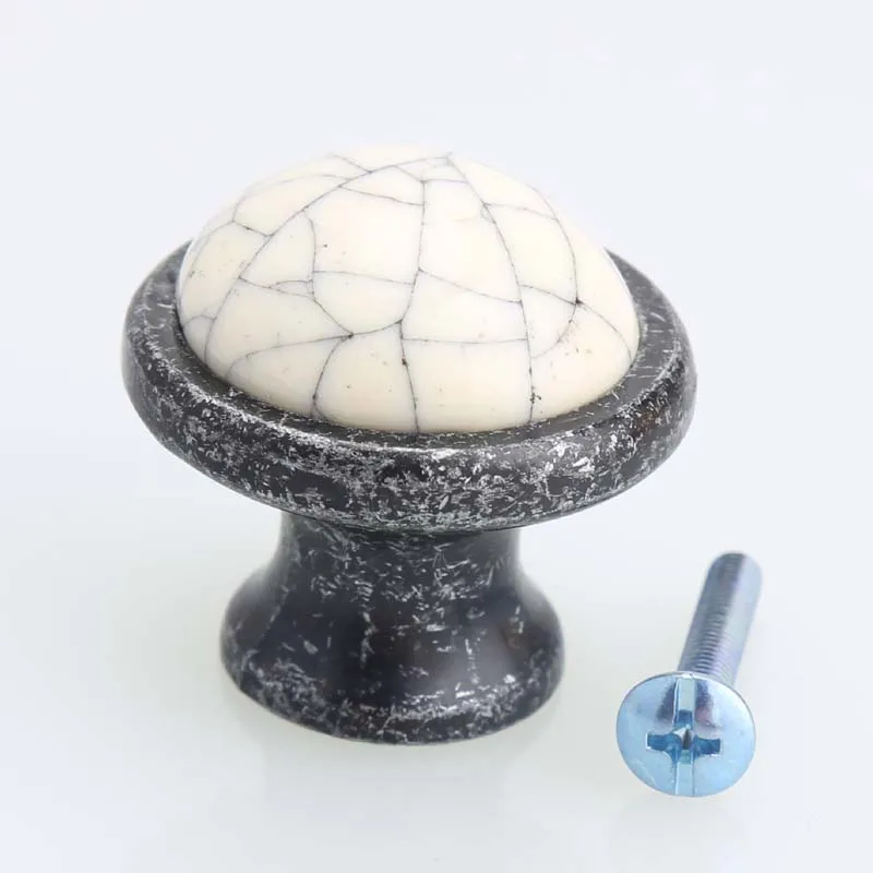 Crack White Ceramic Kitchen Knob Drawer Knob Pull Antique Black